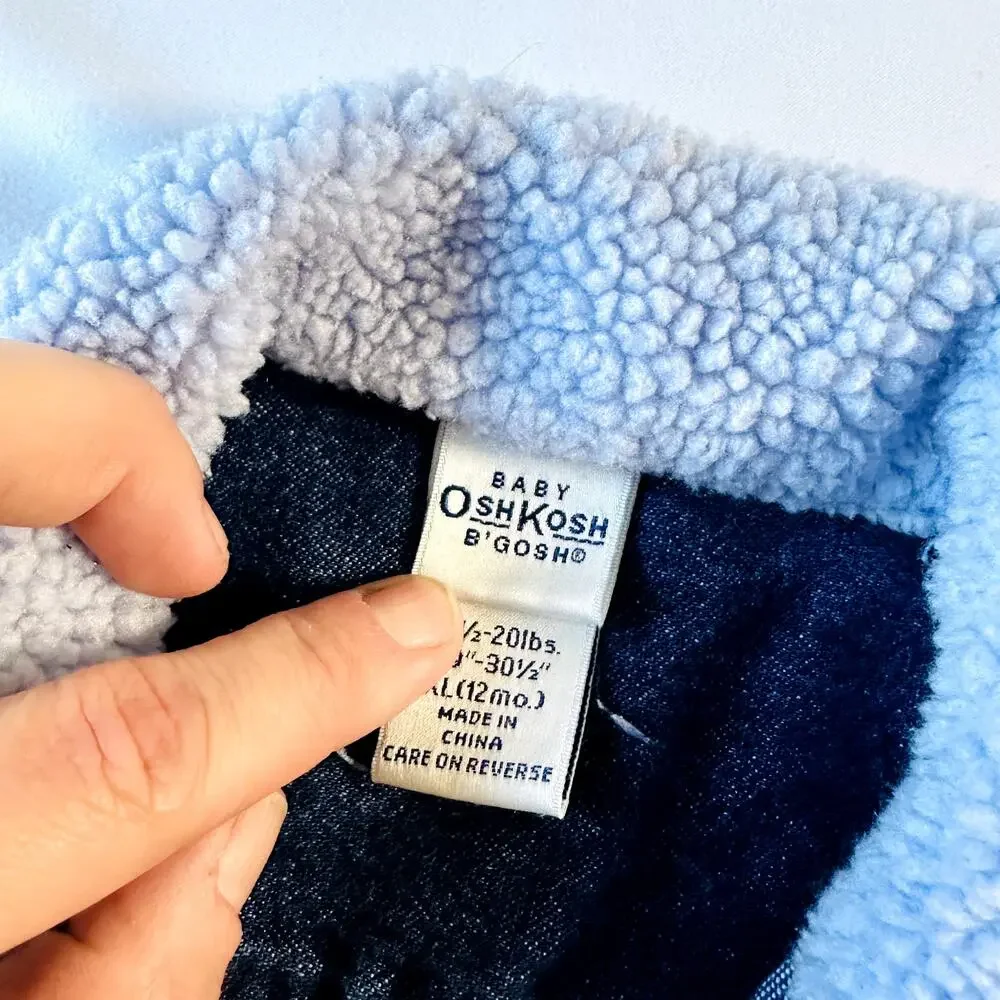 Vintage Baby OshKosh Winter Snowflake Denim Jacket w/ Purple Sherpa Collar